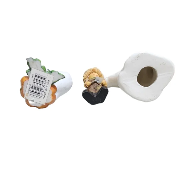 Three little vintage ceramic Halloween decor two ghosts and one scarecrow - Picture 7 of 7